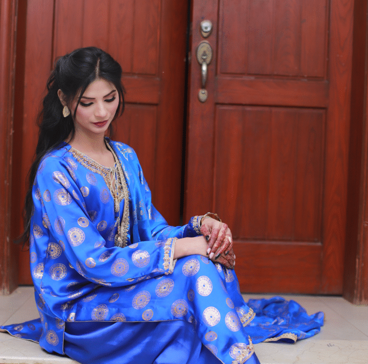 3-Piece Royal Blue Silk Embroidered Kaftan Set