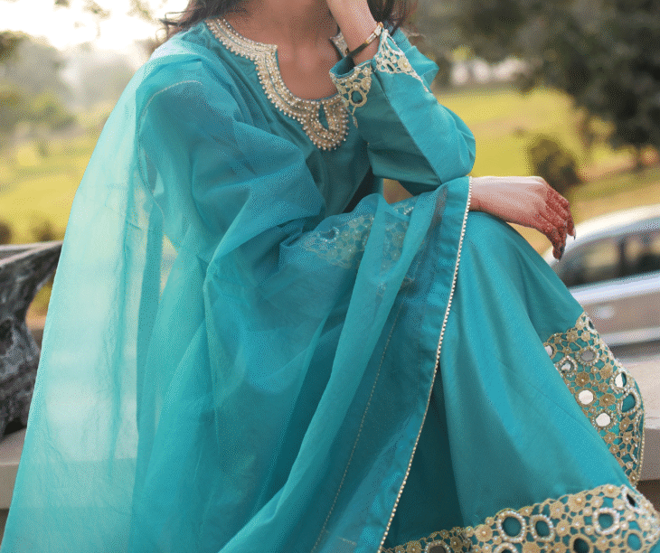Teal Radiance – 3-Piece Raw Silk and Organza - Image 2