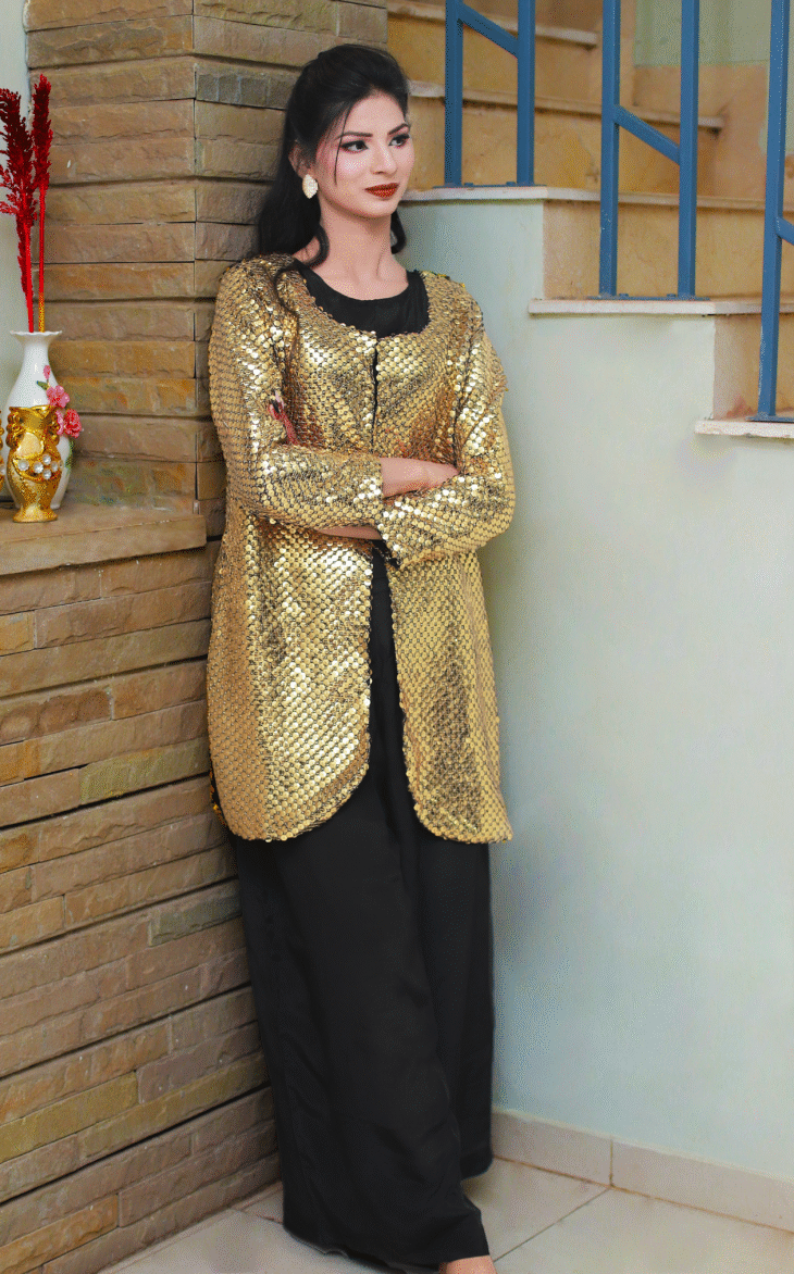 3-Piece Golden Ember – Pure Silk with Luminous Gold Sequins