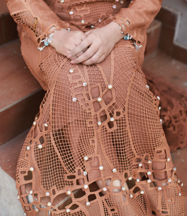 Desert Glow - Hand-Embellished French Net Ensemble - Image 3