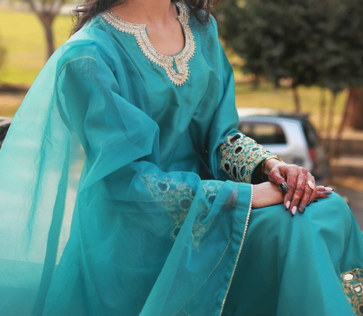 Teal Radiance – 3-Piece Raw Silk and Organza - Image 3