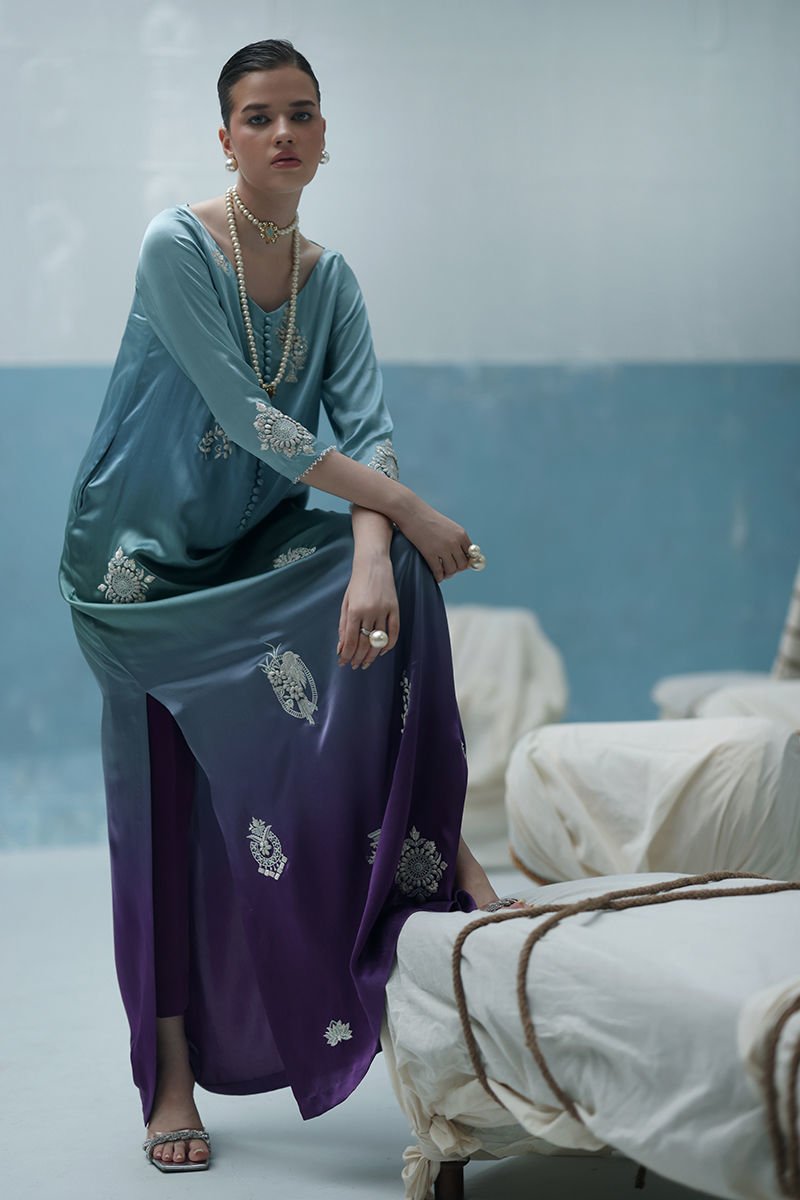 Seraphina Kaftan Dress in Navy Abstract